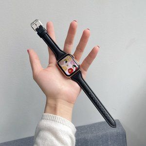 NEW[BAND] Slim BLACK Strap Leather For Apple Watch